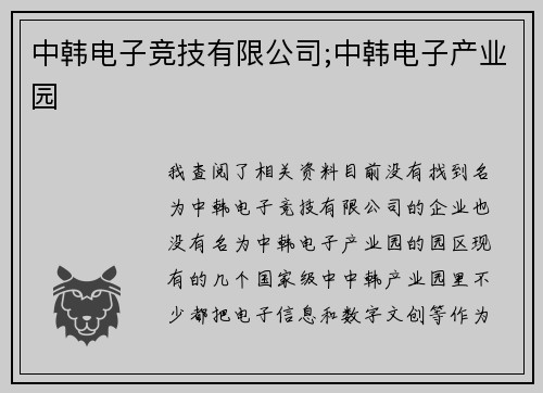 中韩电子竞技有限公司;中韩电子产业园